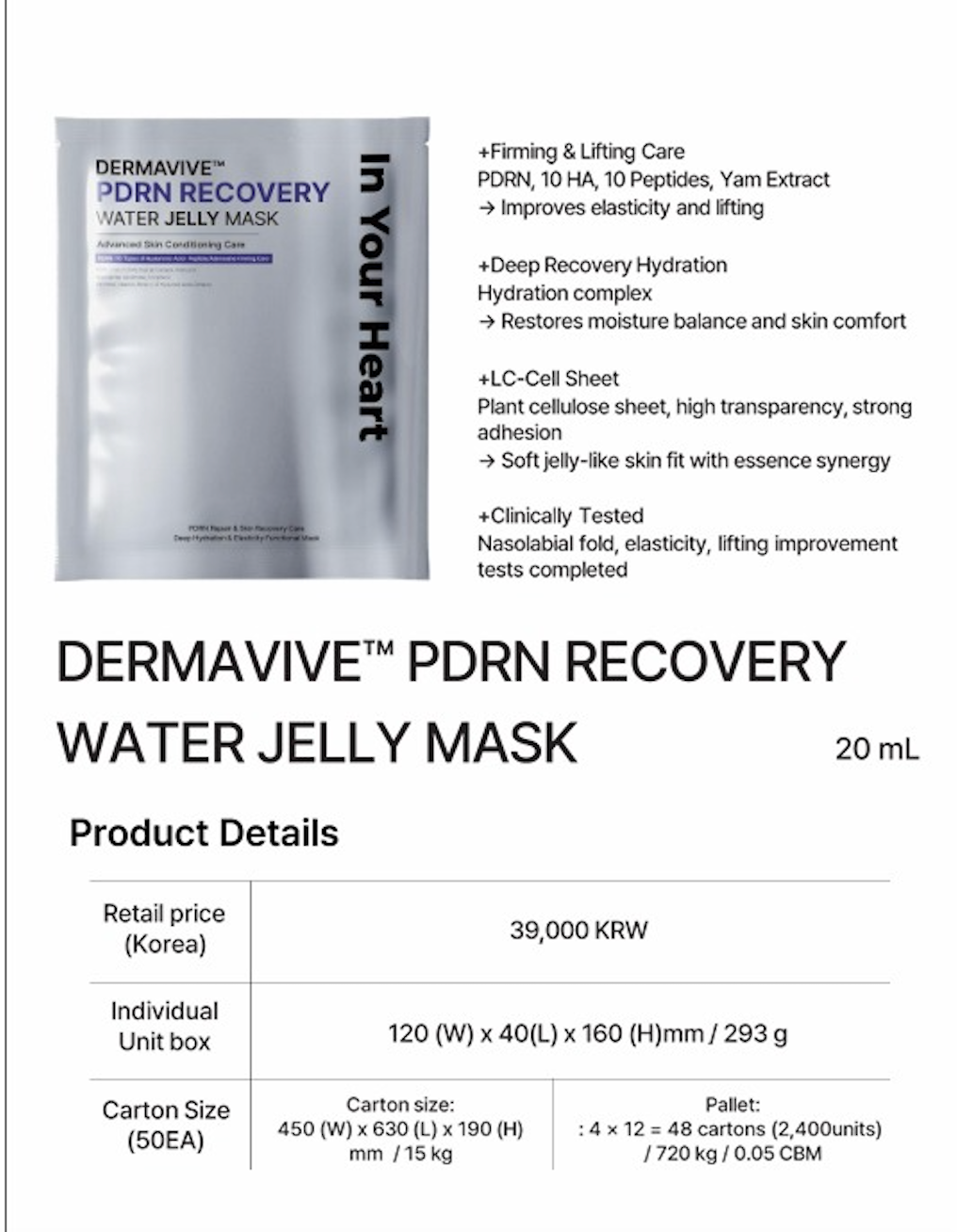 Dermavibe PDRN Recovery Mask Pack (10) - In Your Heart